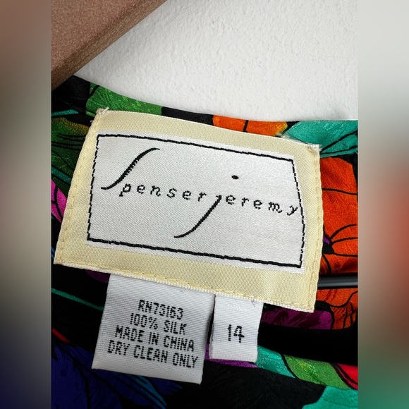 Vintage 80s Designer Spencer Jeremy Floral Short Sleeve Silk midi Dress 14 - Picture 3 of 5